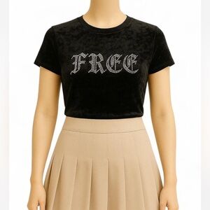 H&M Divided Black Velvet Rhinestone “FREE” Tee | Y2K Glam Aesthetic